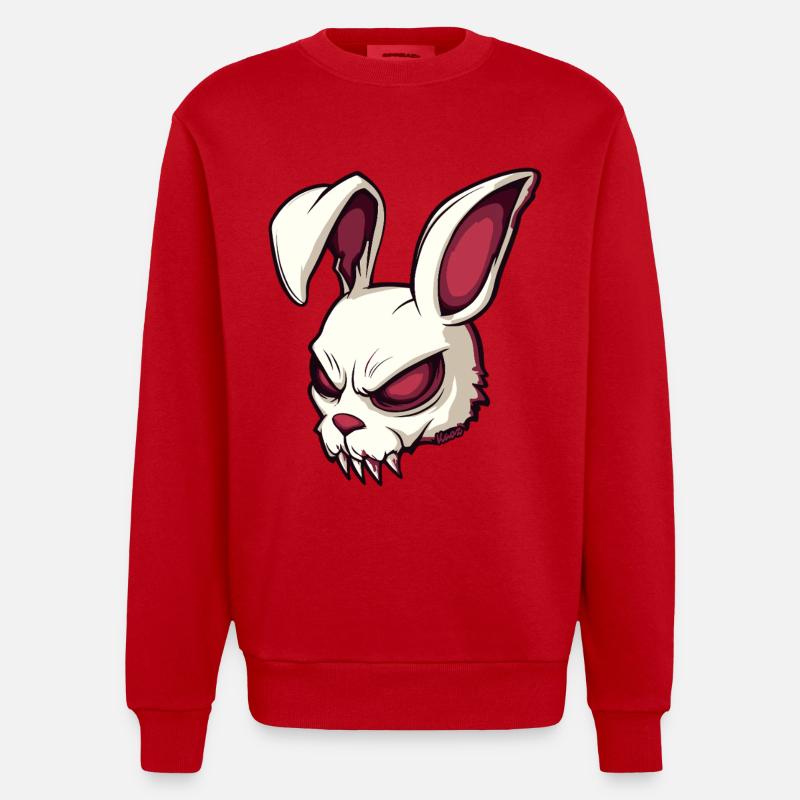 Illustration de crâne de lapin maléfique - Sweat bio épais oversize fabriqué en UE - rouge