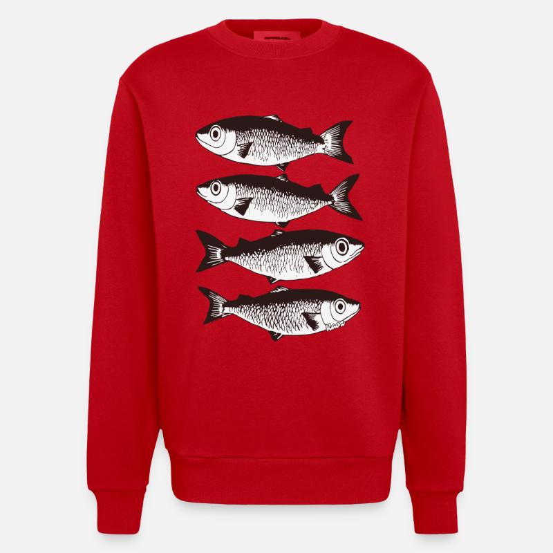 Stylised Fish Pattern  - Heavyweight Oversized Organic Crew Neck Made in EU - red