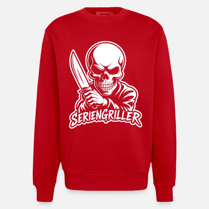 Série Griller - Squelette avec couteau - Sweat bio épais oversize fabriqué en UE - rouge