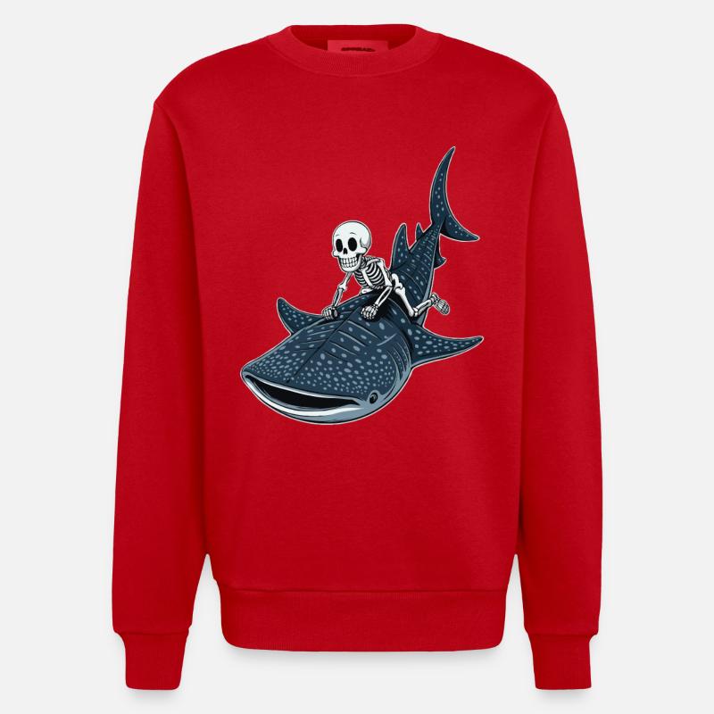 Squelette sur requin baleine Rhincodon - Sweat bio épais oversize fabriqué en UE - rouge