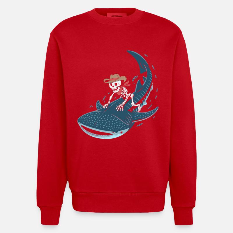Squelette de cow-boy sur requin baleine - Sweat bio épais oversize fabriqué en UE - rouge