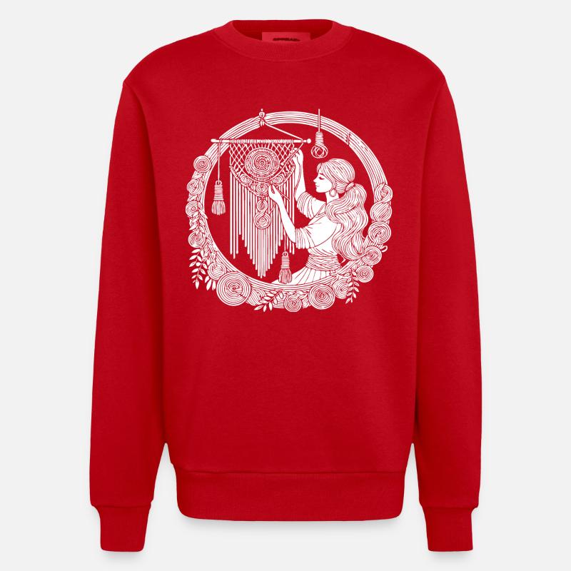 Makramee Design – Kreativität & Boho Style - Heavyweight Oversized Organic Crew Neck Made in EU - Rot