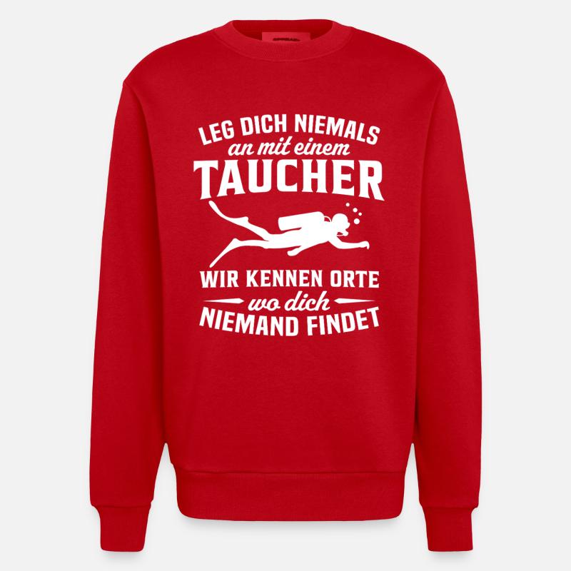 Diving Gift Diving Diving Suit - Heavyweight Oversized Organic Crew Neck Made in EU - red