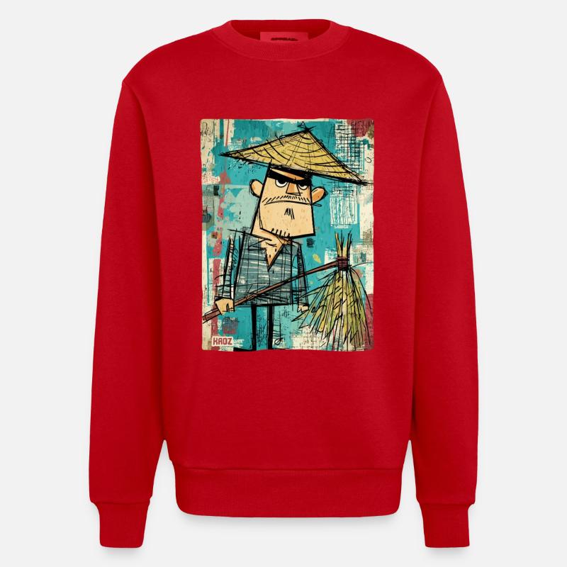 Graffiti Samurai mit Besen - Heavyweight Oversized Organic Crew Neck Made in EU - Rot