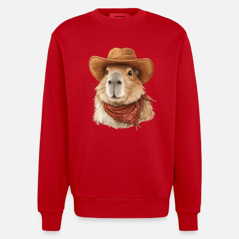 Cool Capybara Cowboy Hut - Heavyweight Oversized Organic Crew Neck Made in EU - Rot