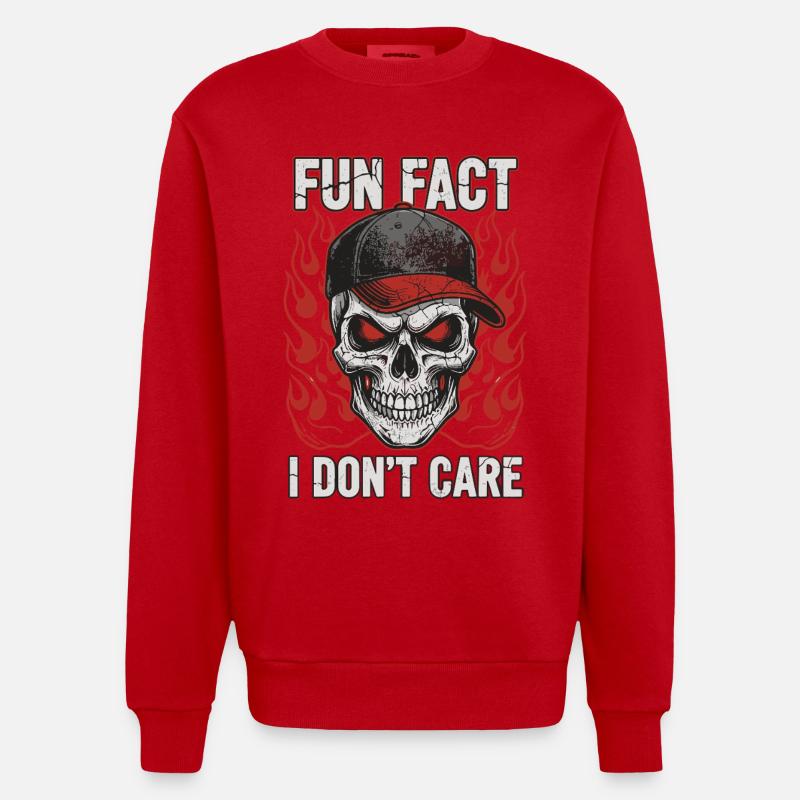 Skull mit Baseball Cap und Feuerdesign - Heavyweight Oversized Organic Crew Neck Made in EU - Rot