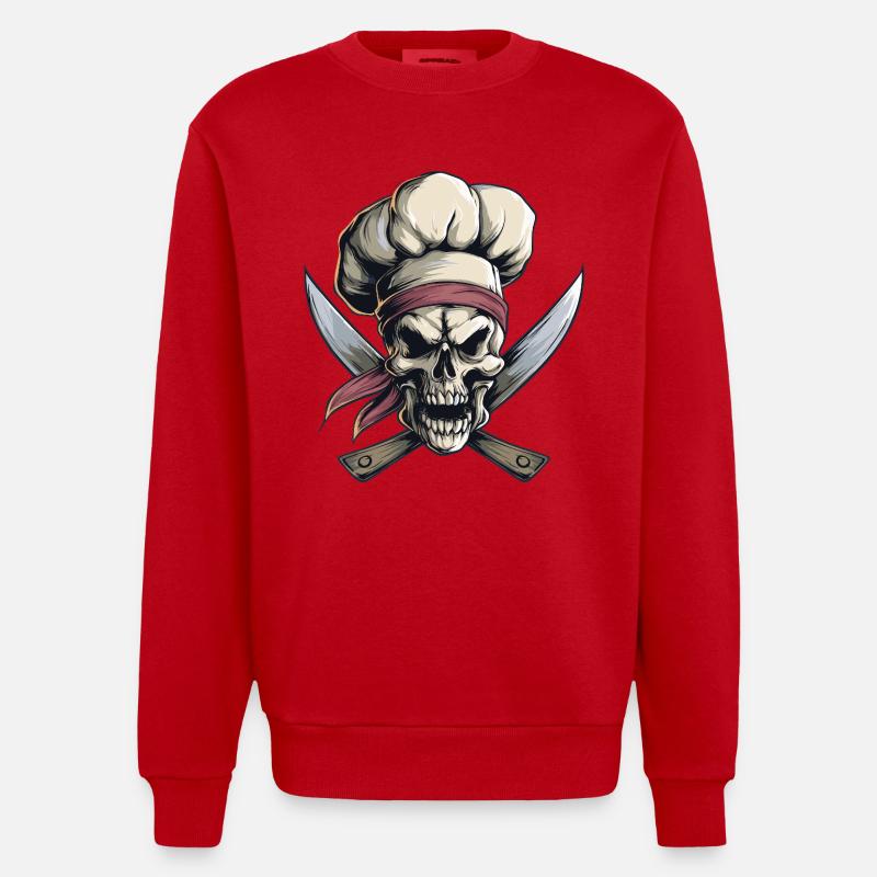 Teschio con cappello da cuoco - Maglietta a girocollo ecologica oversize Heavyweight Made in UE - rosso
