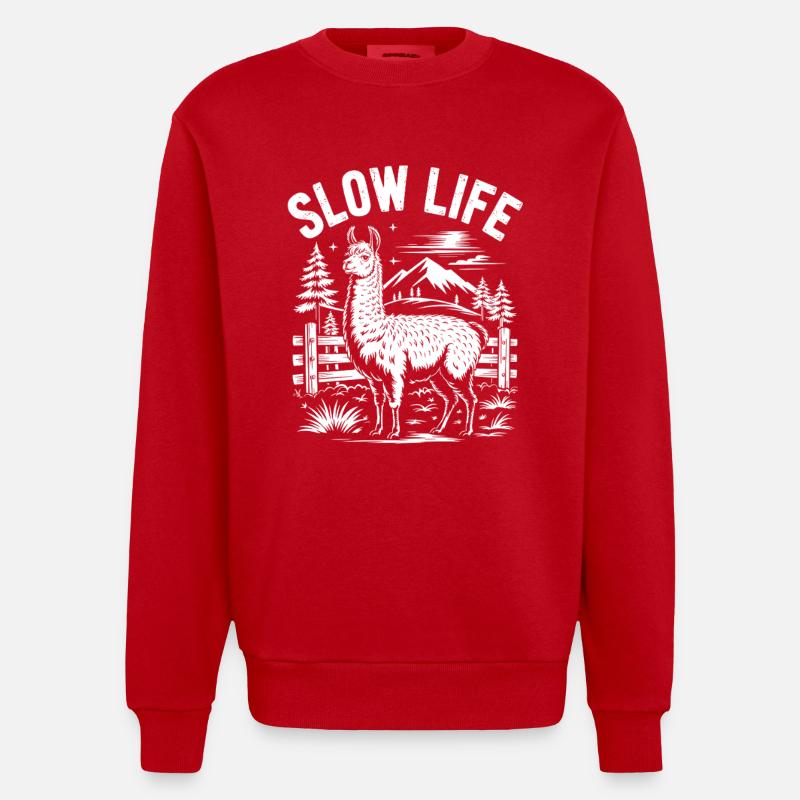 Lama imprégné de paysage naturel - Sweat bio épais oversize fabriqué en UE - rouge