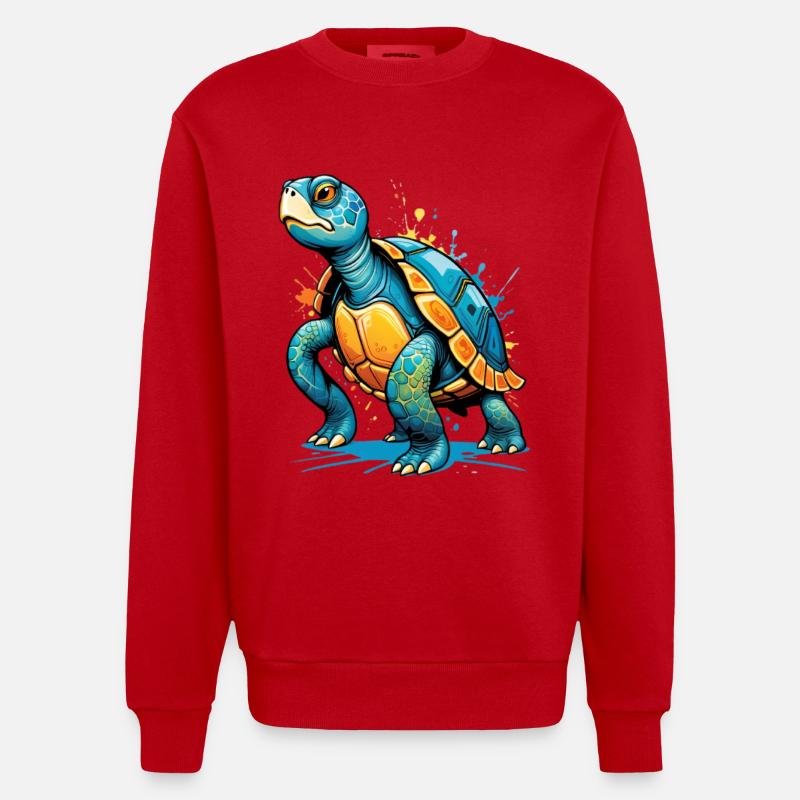 Farbige Schildkröte Illustration mit Spritzern - Heavyweight Oversized Organic Crew Neck Made in EU - Rot