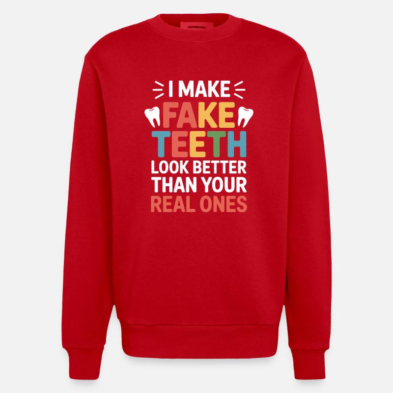 Dental Technician Precision Work  - Heavyweight Oversized Organic Crew Neck Made in EU - red