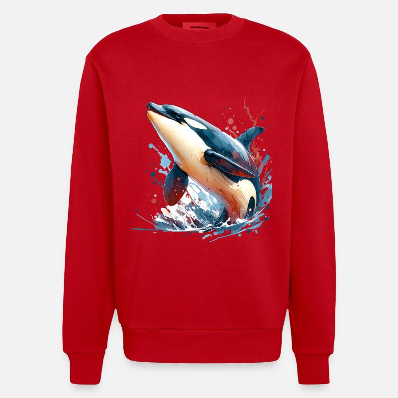 Orca Killer Whale - Heavyweight Oversized Organic Crew Neck Made in EU - red