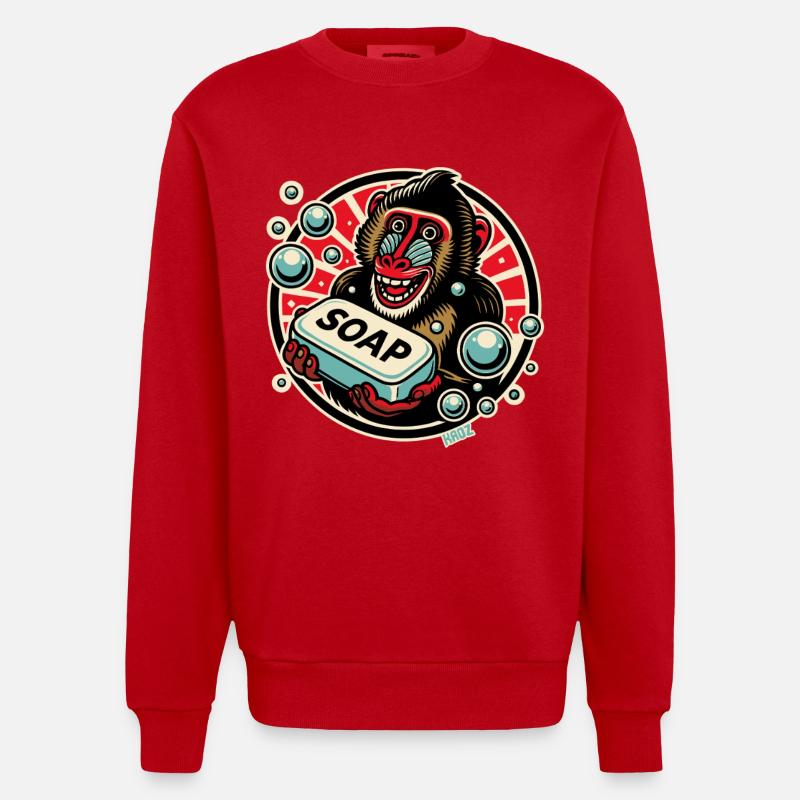 Mandrill Singe avec du savon - Sweat bio épais oversize fabriqué en UE - rouge
