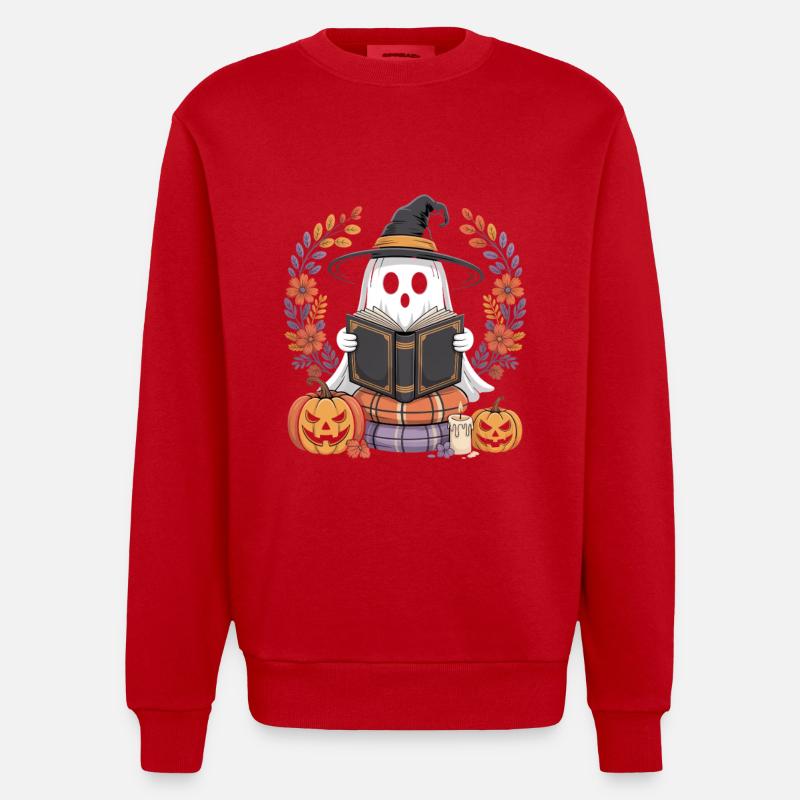 Witch Pumpkin Ghost Reader Design - Heavyweight Oversized Organic Crew Neck Made in EU - red