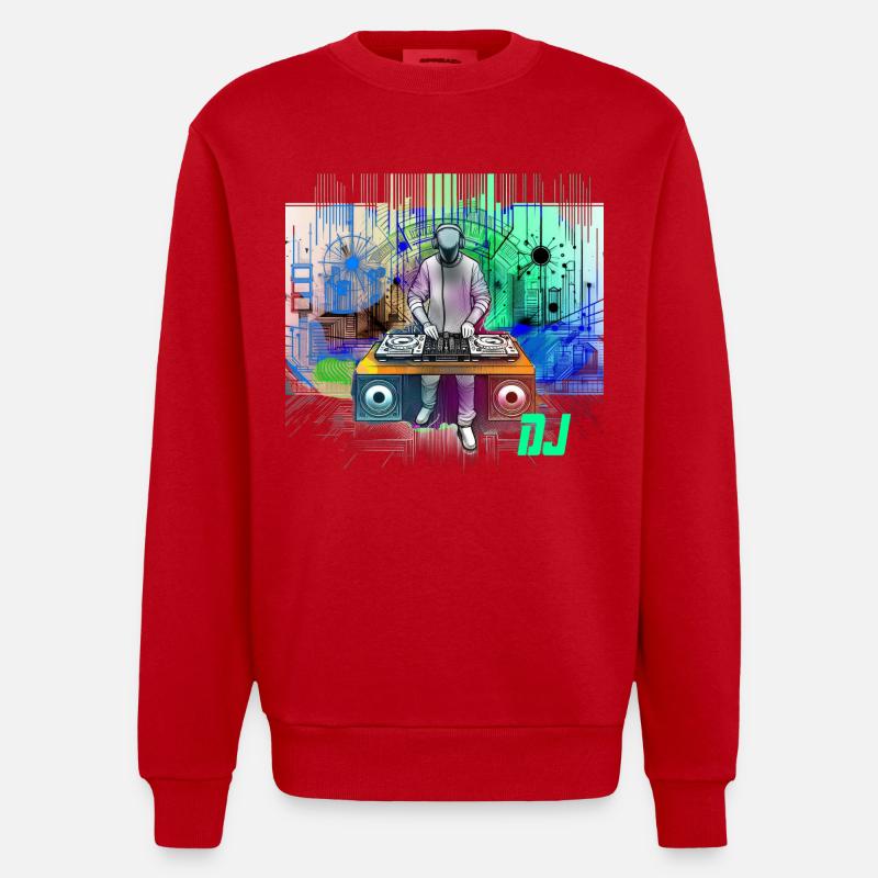Dynamischer DJ mit bunten Techno-Designs - Heavyweight Oversized Organic Crew Neck Made in EU - Rot