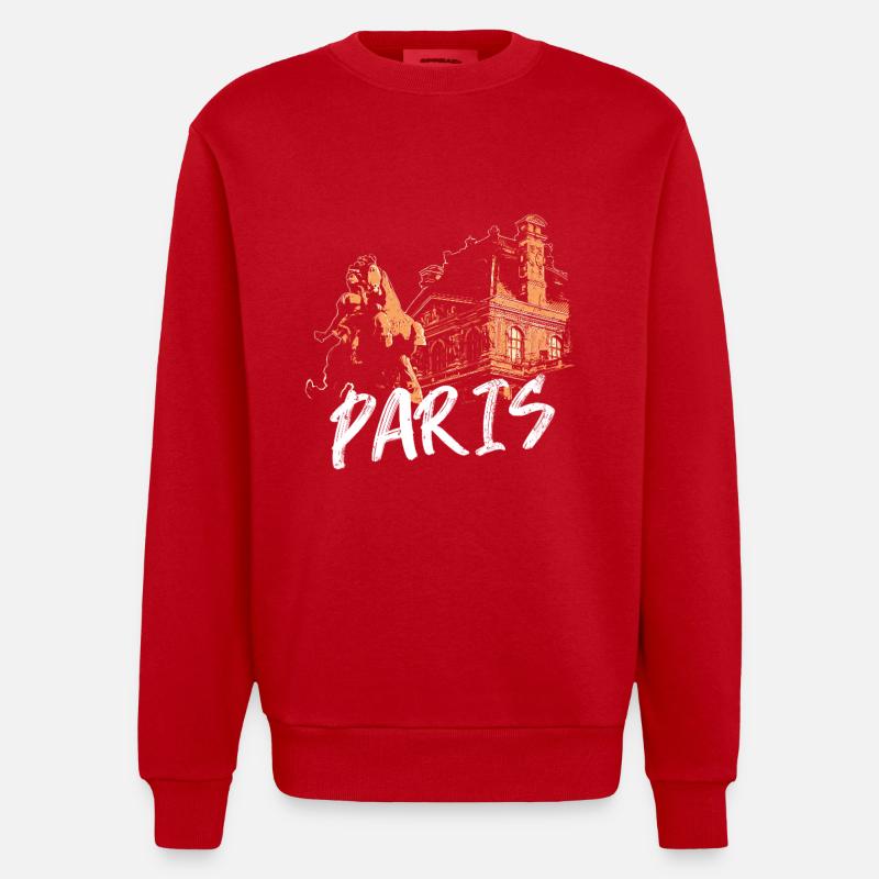 Paris architecture and statue - Heavyweight Oversized Organic Crew Neck Made in EU - red