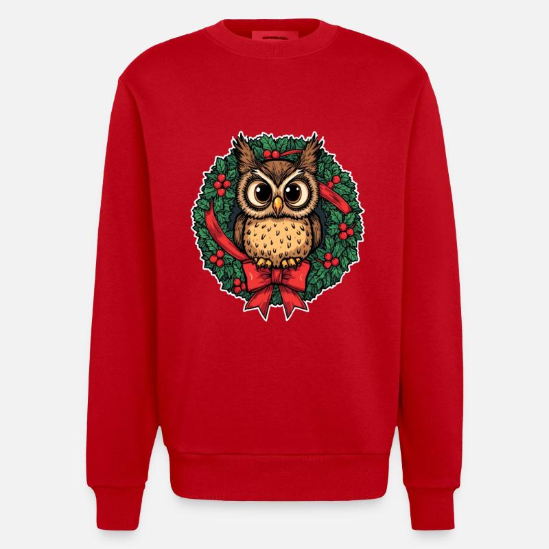 Eule im Weihnachtskranz - Heavyweight Oversized Organic Crew Neck Made in EU - Rot