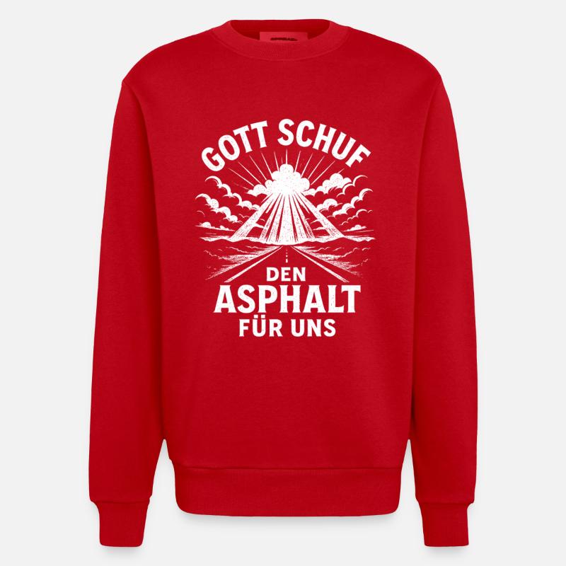 Dieu a créé l’asphalte - Sweat bio épais oversize fabriqué en UE - rouge