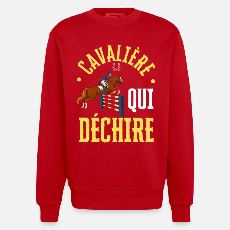 Cavalière qui Déchire - Saut D'obstacles - Sweat bio épais oversize fabriqué en UE - rouge