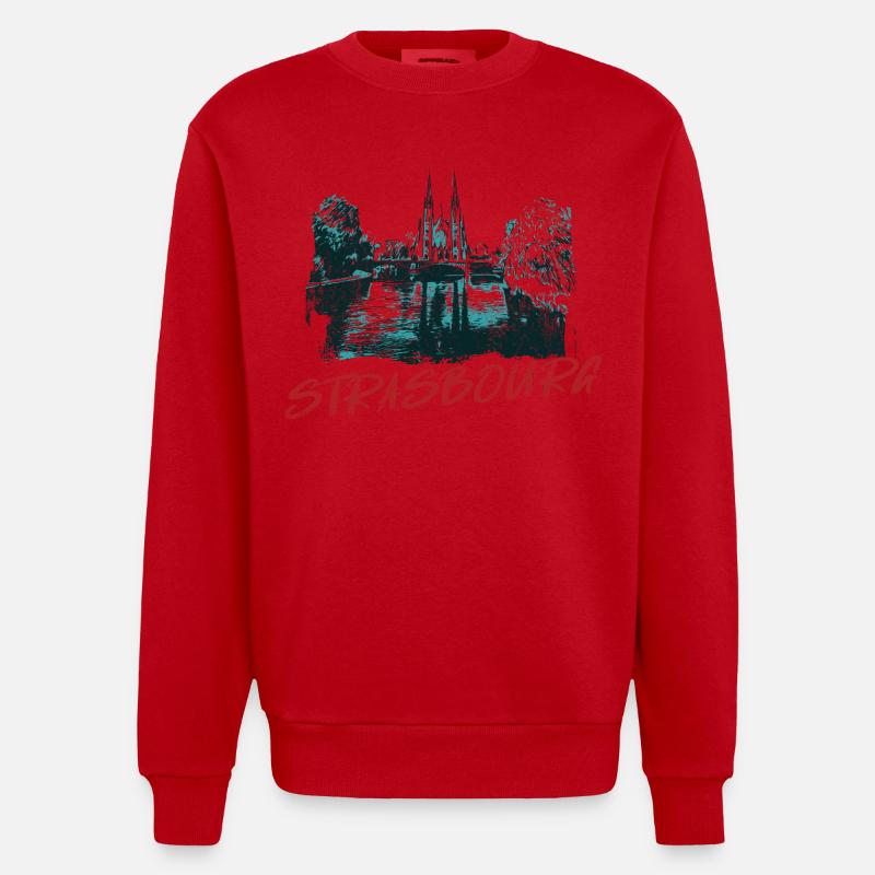 Paysage avec la Cathédrale de Strasbourg  - Sweat bio épais oversize fabriqué en UE - rouge
