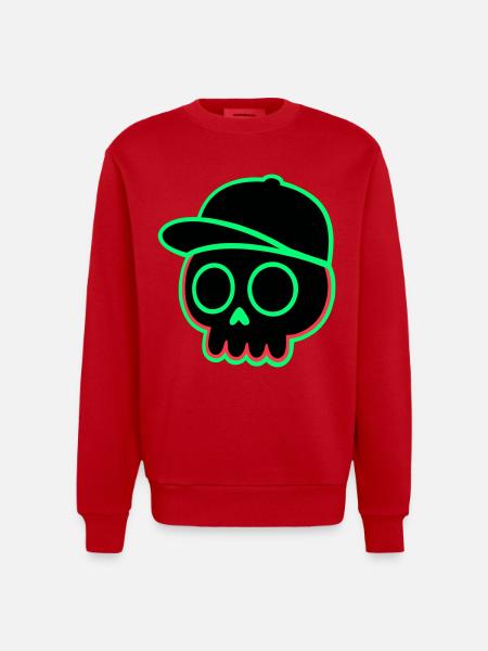 Neon Skull Cap - Heavyweight Oversized Organic Crew Neck Made in EU - red