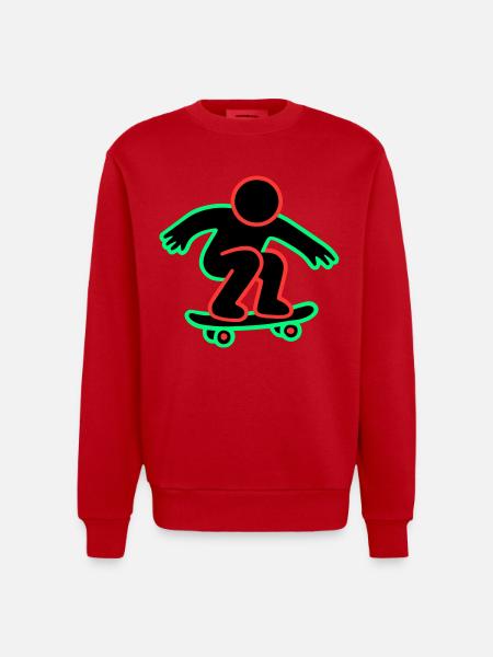 Neon Skateboarder Line Art - Heavyweight Oversized Organic Crew Neck Made in EU - red