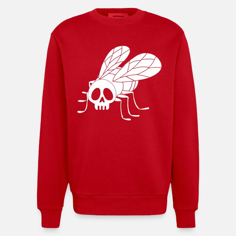 Fly Skull (weiß) - Heavyweight Oversized Organic Crew Neck Made in EU - Rot