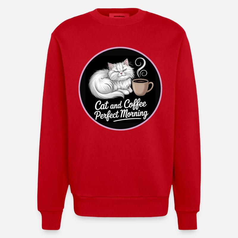 Katze und Kaffee Perfekter Morgen - Heavyweight Oversized Organic Crew Neck Made in EU - Rot