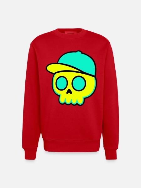 Neon Schädel Cap Streetwear - Heavyweight Oversized Organic Crew Neck Made in EU - Rot