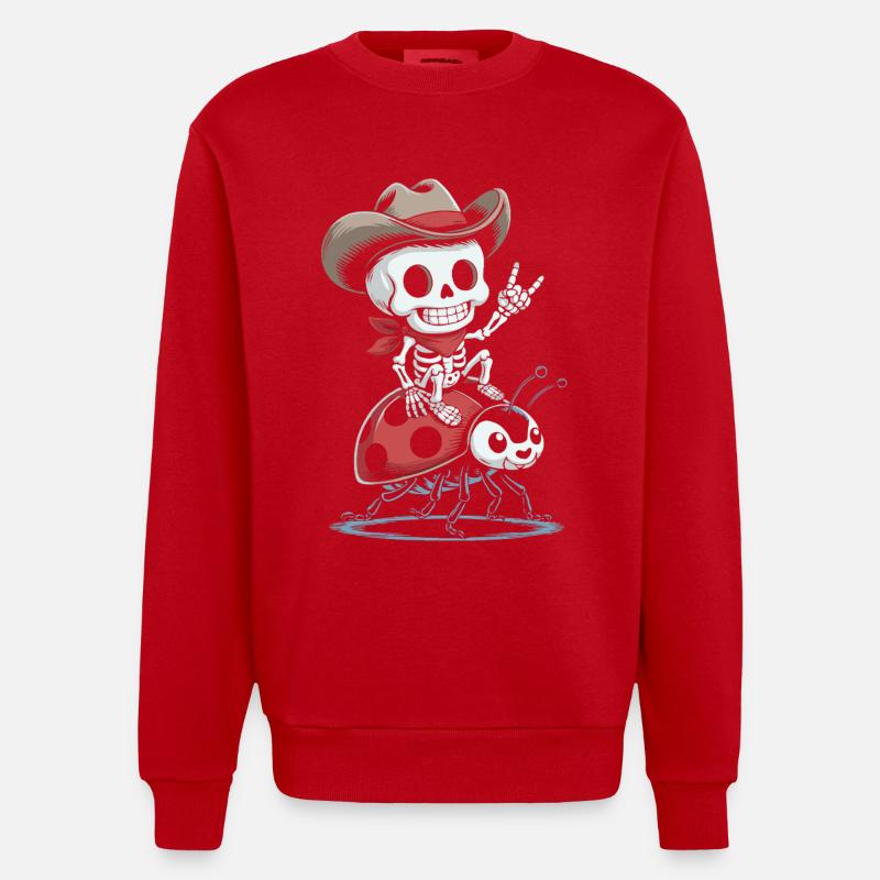 Skeleton cowboy on ladybug - Heavyweight Oversized Organic Crew Neck Made in EU - red