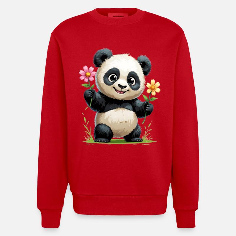 Salutation fleur de panda - Sweat bio épais oversize fabriqué en UE - rouge