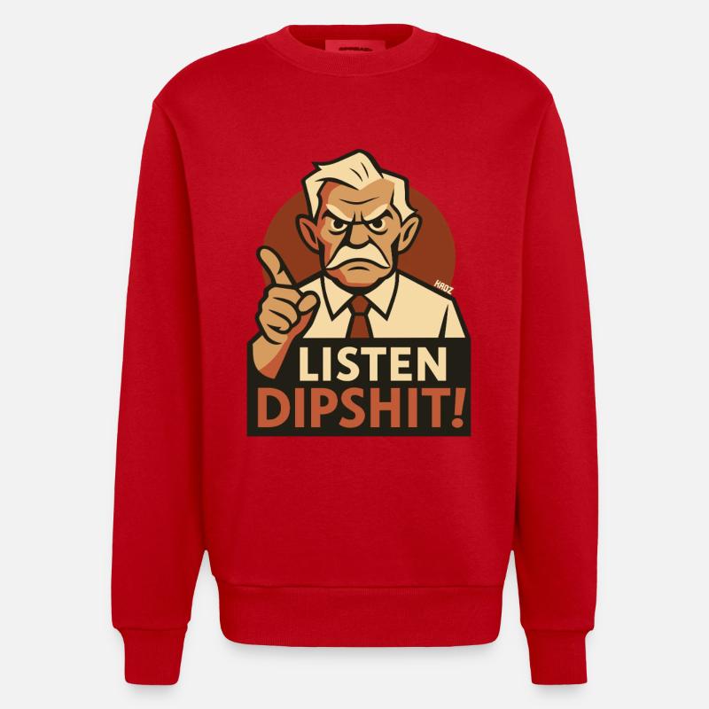 Vieux pointant du doigt : Écoute, idiot - Sweat bio épais oversize fabriqué en UE - rouge