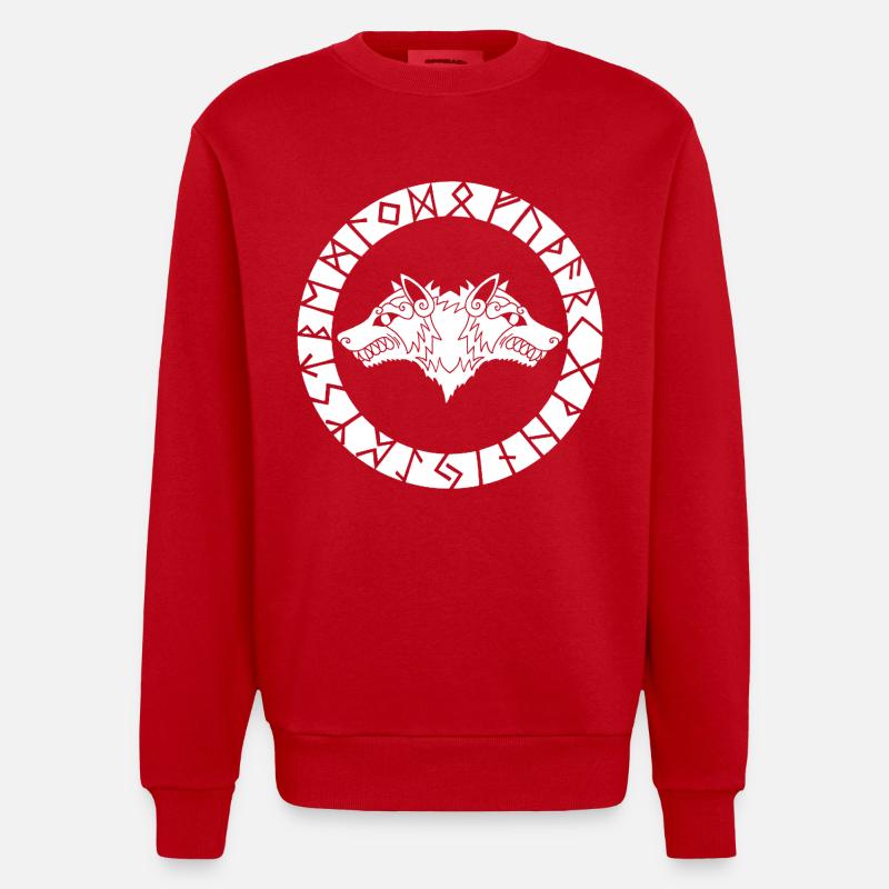 Loup viking à deux têtes - Sweat bio épais oversize fabriqué en UE - rouge