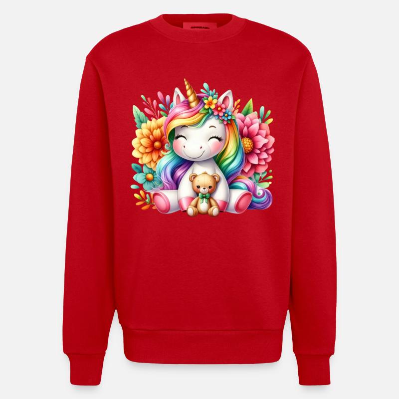 Regenbogen Einhorn Blumentraum - Heavyweight Oversized Organic Crew Neck Made in EU - Rot