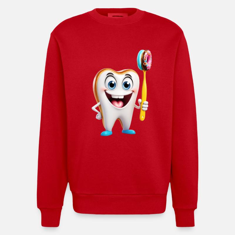 Dent heureuse avec brosse beignet - Sweat bio épais oversize fabriqué en UE - rouge