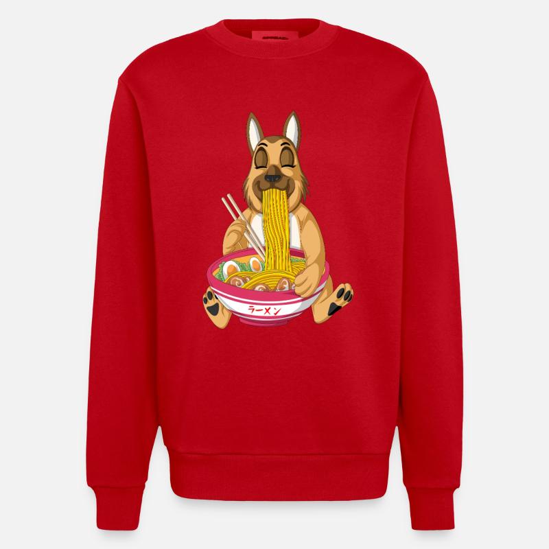Deutscher Schäferhund isst Ramen - Heavyweight Oversized Organic Crew Neck Made in EU - Rot