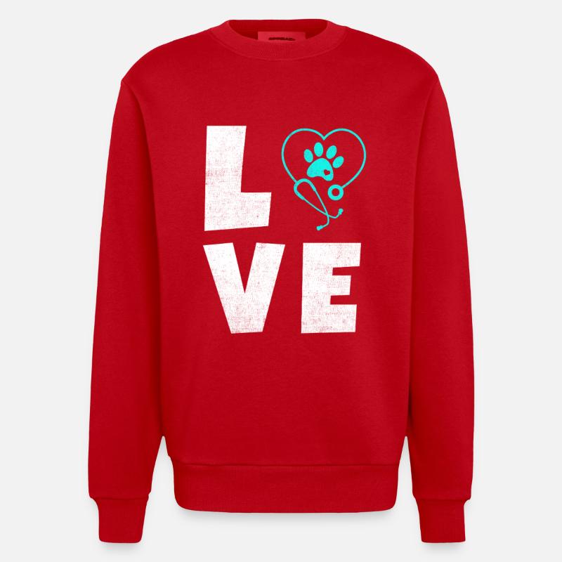 Tierliebe Logo mit Pfotenherz - Heavyweight Oversized Organic Crew Neck Made in EU - Rot