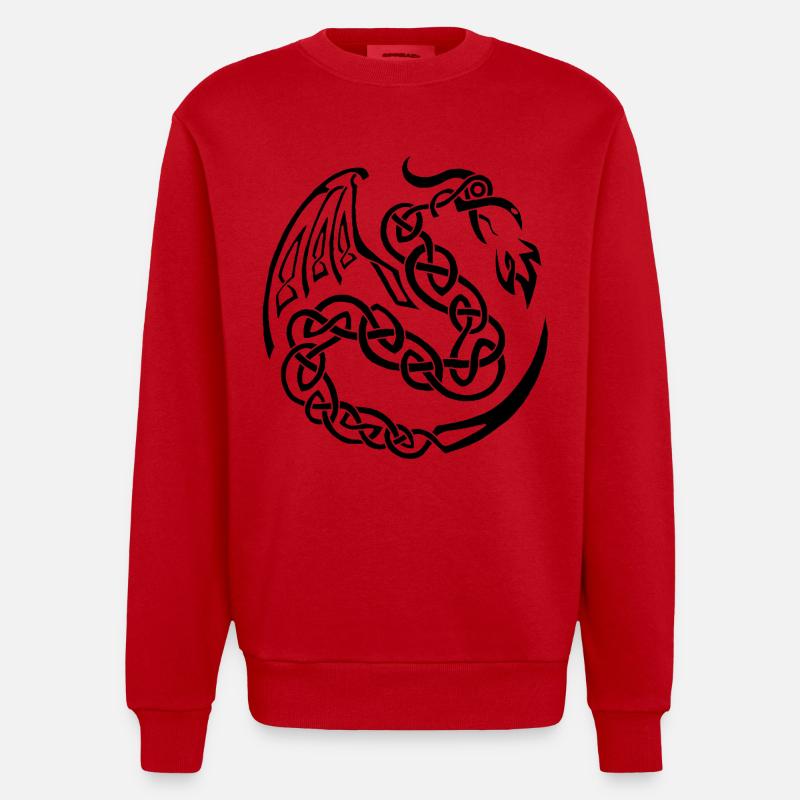 Schwarzer keltischer Drache - Heavyweight Oversized Organic Crew Neck Made in EU - Rot