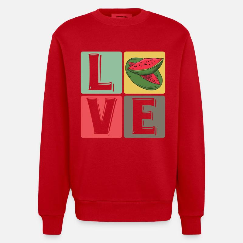 Blocs de pastèque Love Pop Art - Sweat bio épais oversize fabriqué en UE - rouge
