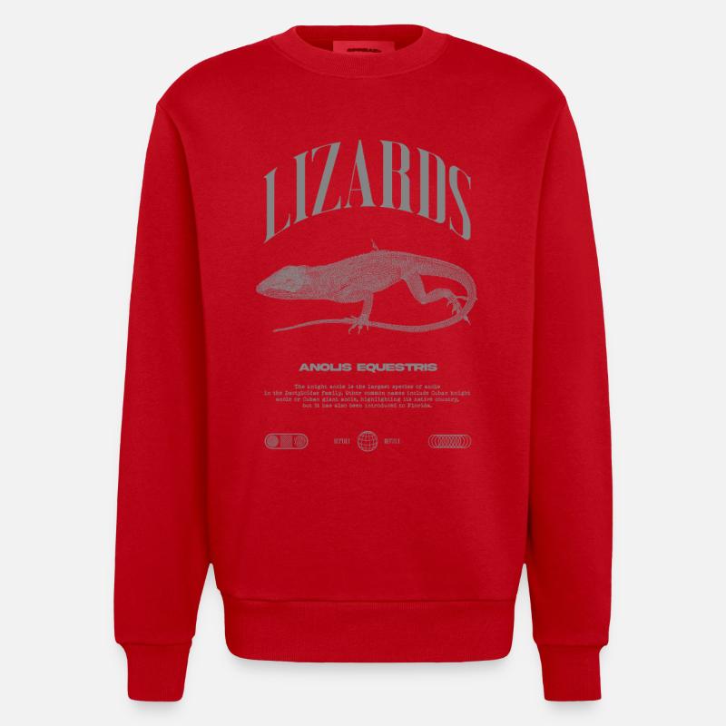 Cuban Knight Anole Reptile Keeper Lizard - Heavyweight Oversized Organic Crew Neck Made in EU - red