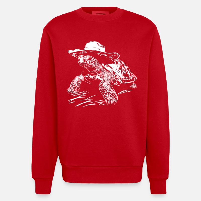 Turtle Cowboy Hat Western - Heavyweight Oversized Organic Crew Neck Made in EU - red