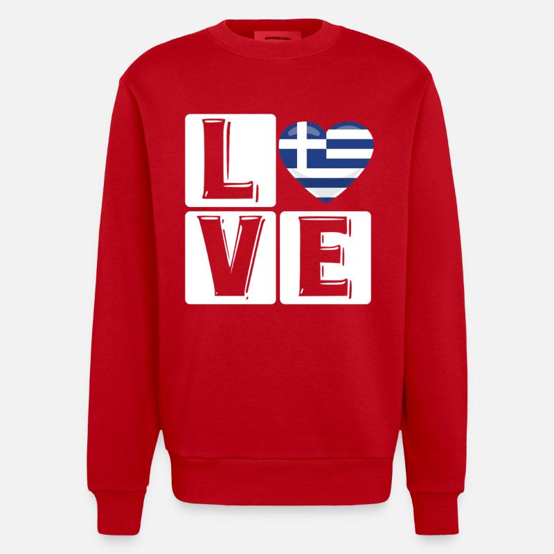 Amour Grèce Coeur Drapeau - Sweat bio épais oversize fabriqué en UE - rouge