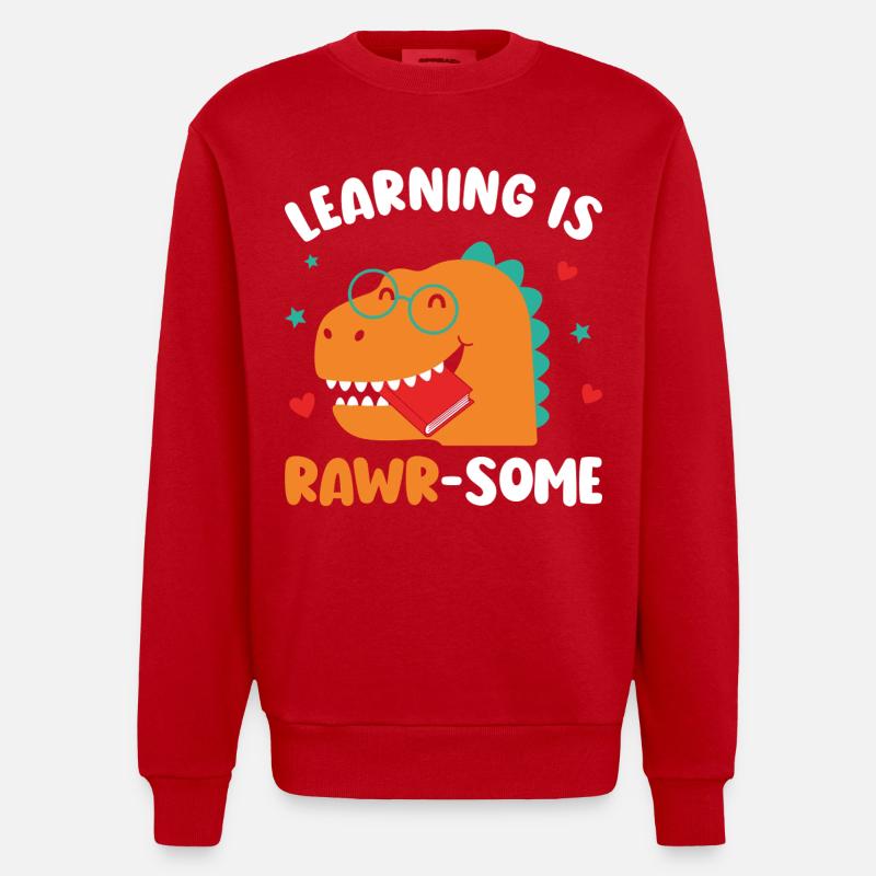 Dinosaurier Kindergarten Grundschulkinder - Heavyweight Oversized Organic Crew Neck Made in EU - Rot
