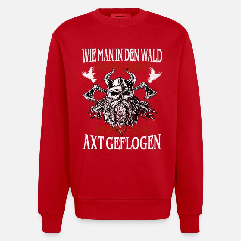 Waldruf und Axt – Viking Spruch - Heavyweight Oversized Organic Crew Neck Made in EU - Rot