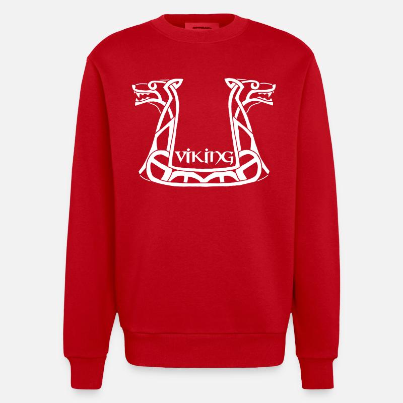 Weißer Wikinger-Drache - Heavyweight Oversized Organic Crew Neck Made in EU - Rot