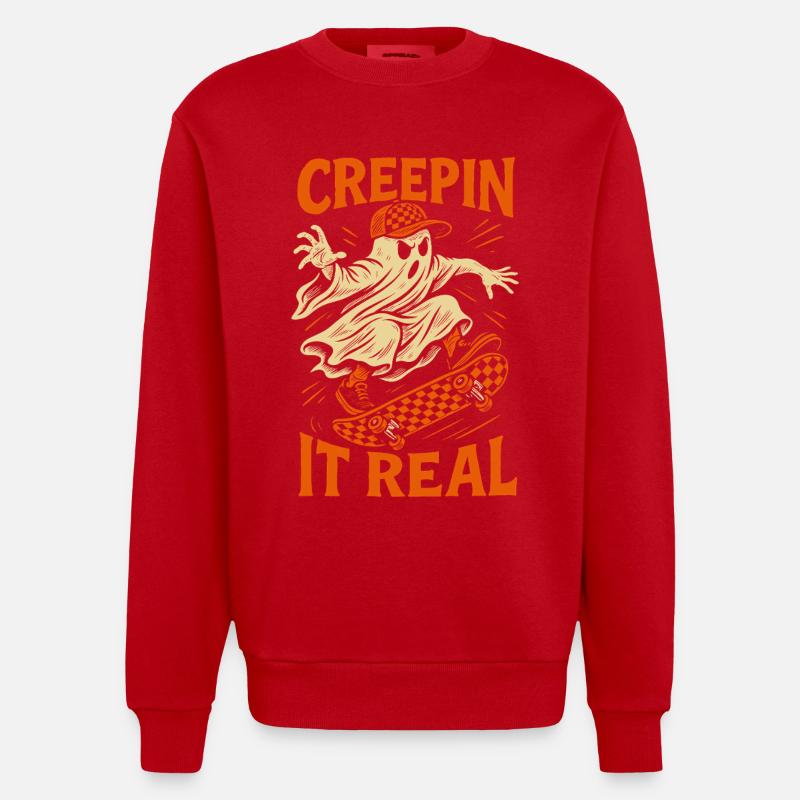 Creepin It Echter Geist Skateboard Halloween - Heavyweight Oversized Organic Crew Neck Made in EU - Rot