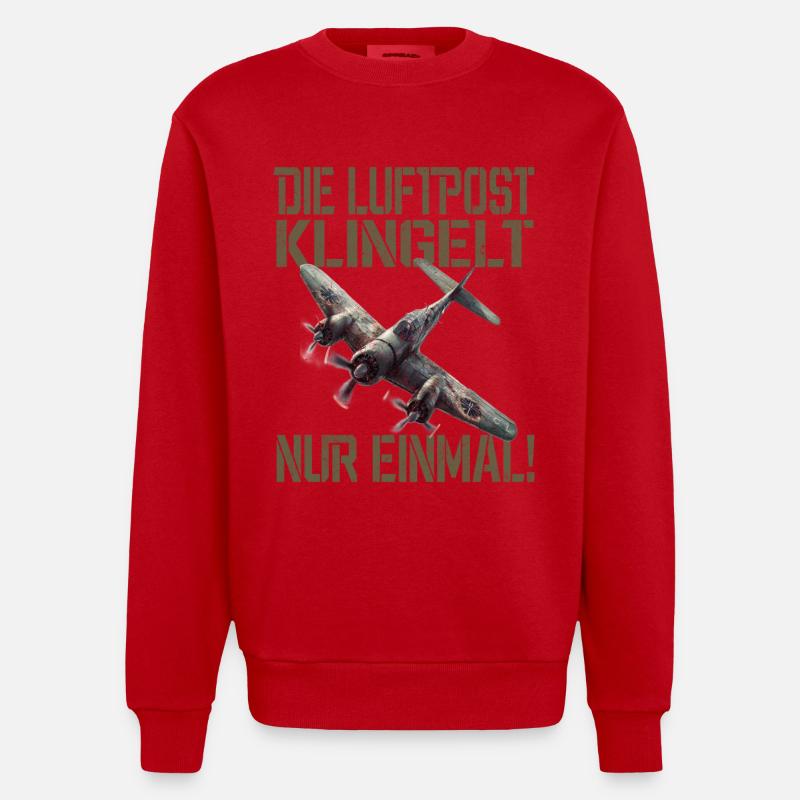 Die Luftpost Klingelt Nur Einmal Flugzeug - Heavyweight Oversized Organic Crew Neck Made in EU - Rot