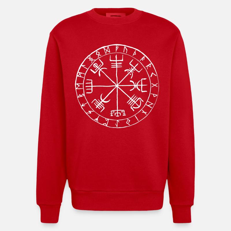 Vegvísir Runen Kompass Wikinger Symbol Design - Heavyweight Oversized Organic Crew Neck Made in EU - Rot