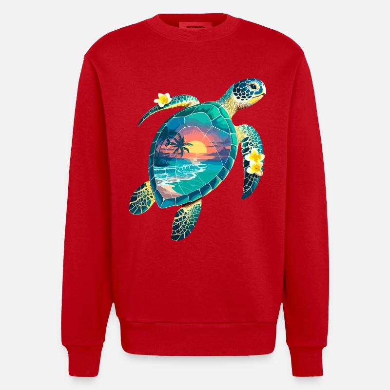Turtle Waves Surf Turtle Surfer Turtles - Heavyweight Oversized Organic Crew Neck Made in EU - red