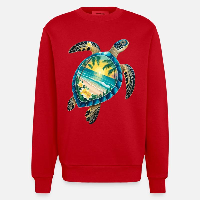 Turtle Waves Surf Turtle Surfer Turtles - Sweat bio épais oversize fabriqué en UE - rouge