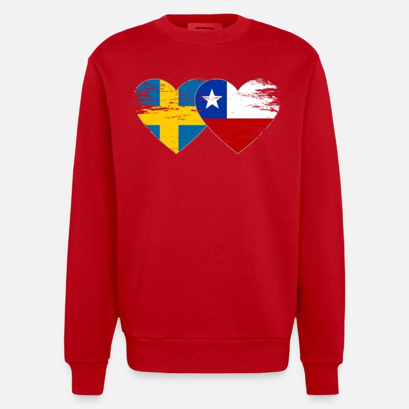 Suède Chili drapeau coeur utilisé - Sweat bio épais oversize fabriqué en UE - rouge
